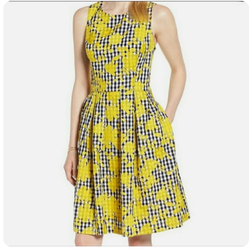 1901 Crossback Dress Black Gingham Yellow Floral Size 4